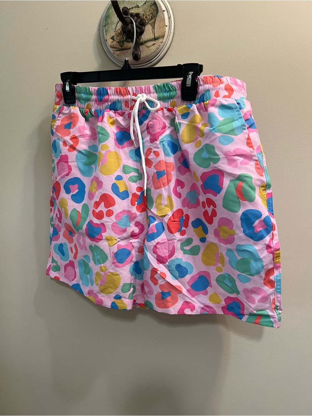 Cupshe Men’s Colorful Pastel Leopard Print Swim Board Shorts Size Large